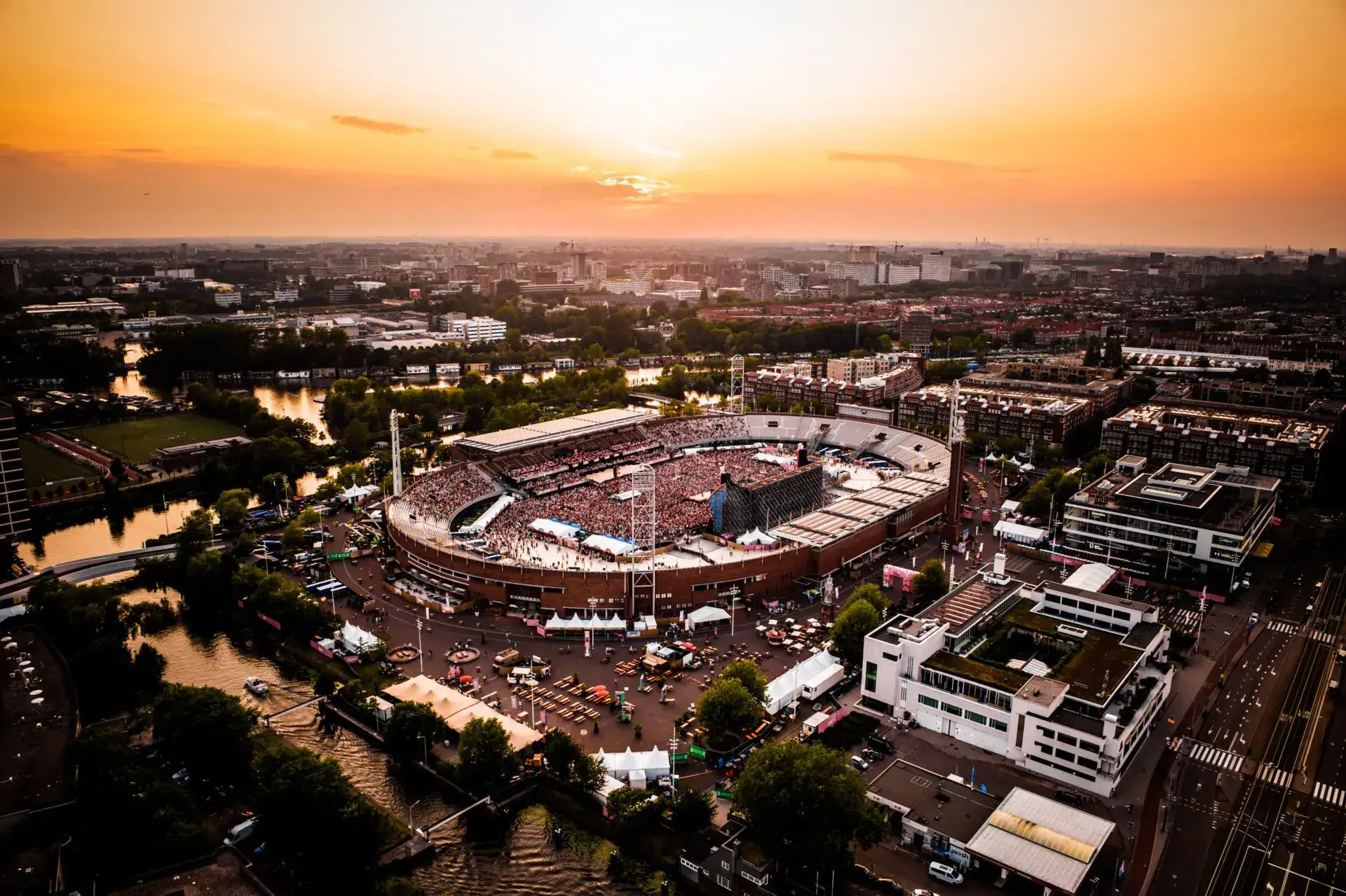 Olympic Stadium Amsterdam at sunset